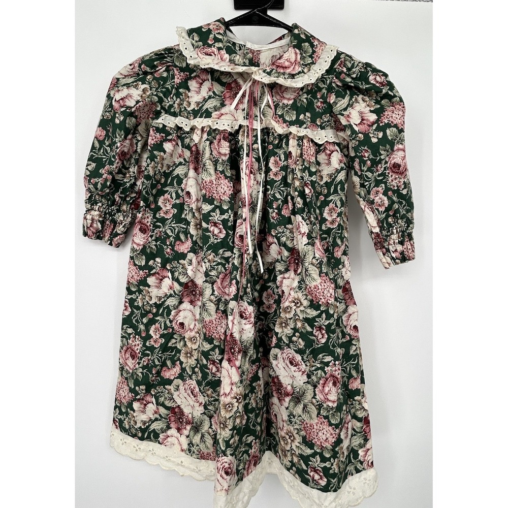 Vtg 90's Handmade Girls Cottagecore Floral Dress 5T